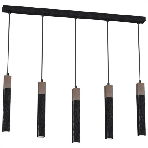 Pendant lamp SOLO SAWN BLACK / PATINATED WOOD 5x mini GU10
