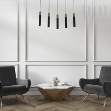 Pendant lamp SOLO SAWN BLACK / PATINATED WOOD 5x mini GU10