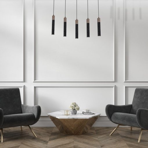Pendant lamp SOLO SAWN BLACK / PATINATED WOOD 5x mini GU10