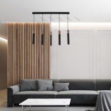 Pendant lamp SOLO SAWN BLACK / PATINATED WOOD 5x mini GU10
