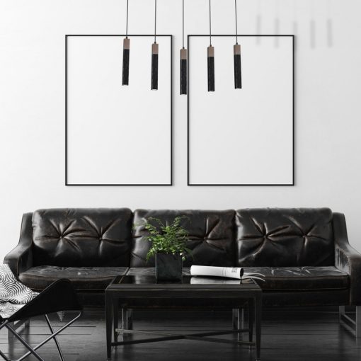 Pendant lamp SOLO SAWN BLACK / PATINATED WOOD 5x mini GU10