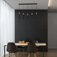 Pendant lamp SOLO SAWN BLACK / PATINATED WOOD 5x mini GU10