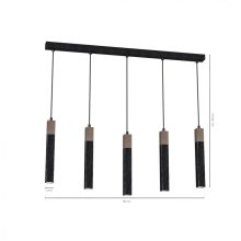 Pendant lamp SOLO SAWN BLACK / PATINATED WOOD 5x mini GU10
