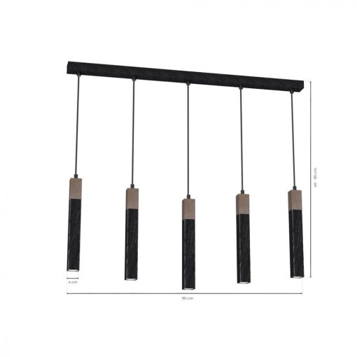 Pendant lamp SOLO SAWN BLACK / PATINATED WOOD 5x mini GU10