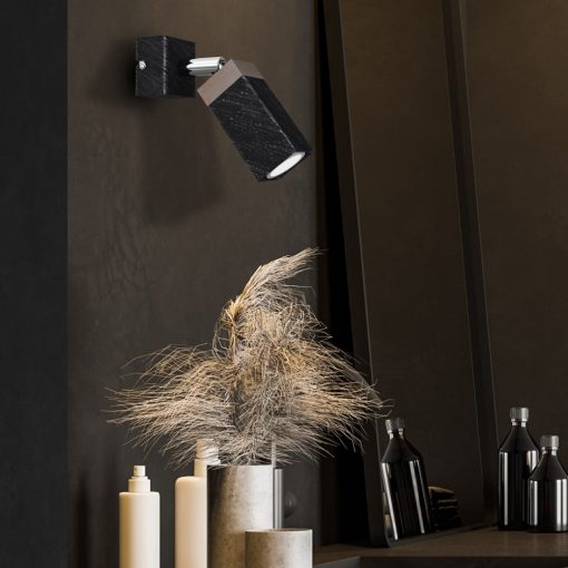 Wall lamp SOLO SAWN BLACK / PATINATED WOOD 1x mini GU10