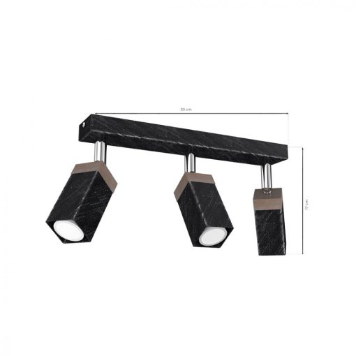 Ceiling  lamp SOLO SAWN BLACK / PATINATED WOOD 3x mini GU10