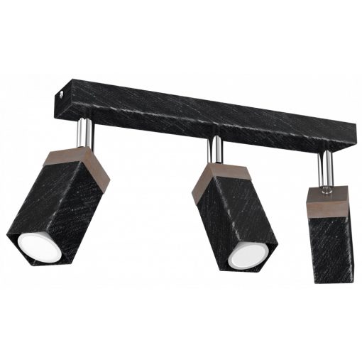 Ceiling  lamp SOLO SAWN BLACK / PATINATED WOOD 3x mini GU10