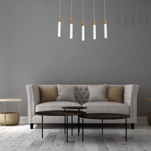 Pendant lamp SOLO SAWN WHITE / PATINATED WOOD 5x mini GU10