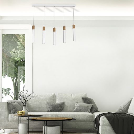 Pendant lamp SOLO SAWN WHITE / PATINATED WOOD 5x mini GU10