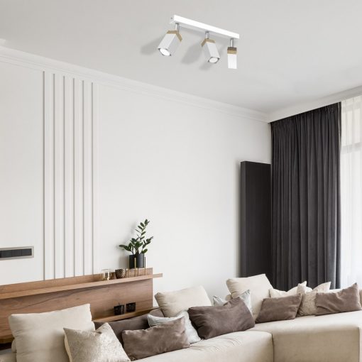 Ceiling  lamp SOLO SAWN WHITE / PATINATED WOOD 3x mini GU10