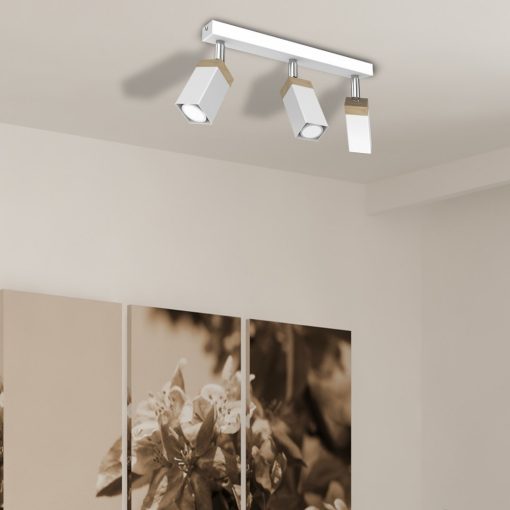 Ceiling  lamp SOLO SAWN WHITE / PATINATED WOOD 3x mini GU10