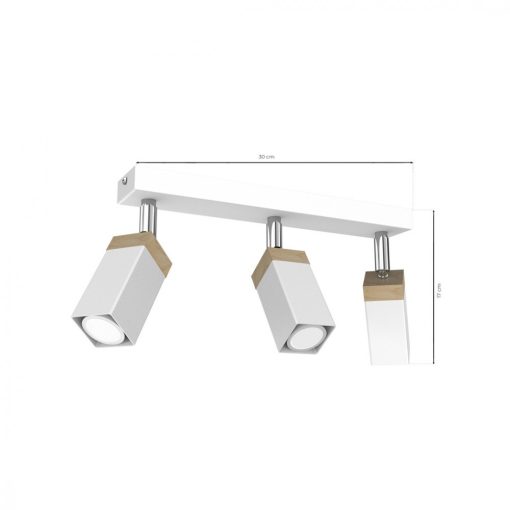 Ceiling  lamp SOLO SAWN WHITE / PATINATED WOOD 3x mini GU10