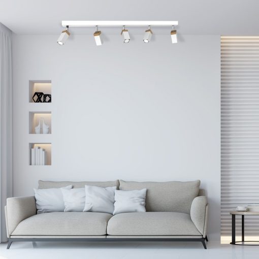 Ceiling  lamp SOLO SAWN WHITE / PATINATED WOOD 5x mini GU10