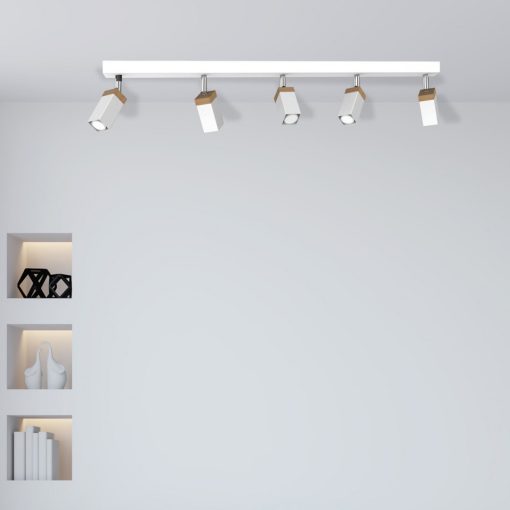 Ceiling  lamp SOLO SAWN WHITE / PATINATED WOOD 5x mini GU10