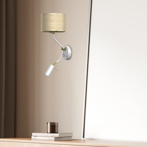 Wall lamp MARSHALL WHITE / RATTAN 1xE27 + 1x mini GU10