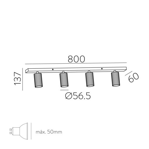 Modrian Ceiling lamp 3951/R4 Black, LED GU10 4x8W, CL.I, Adjustable