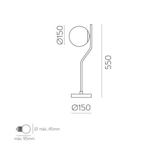 Maui Table lamp 8163/1 Opal/Black Matt, LED E27 15W, CL.II, (E27 max. Ø45 mm), With switch