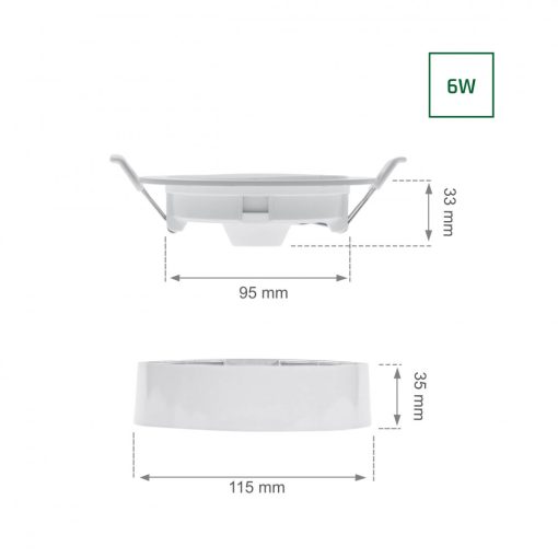 ALGINE 2IN1 Süllyesztett-Falon kívüli Mélysugárzó 6W 580LM NW 230V IP20 Kerek