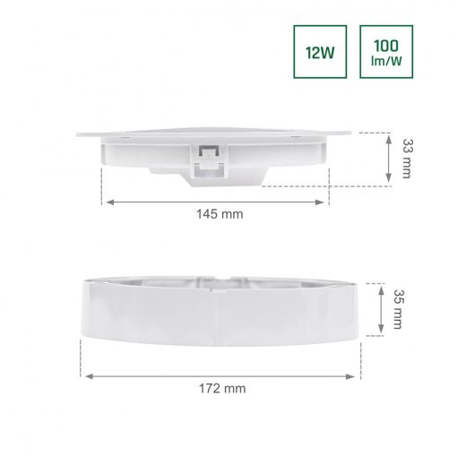 ALGINE 2IN1 Süllyesztett-Falon kívüli Mélysugárzó 12W 1200LM NW 230V IP20 Kerek