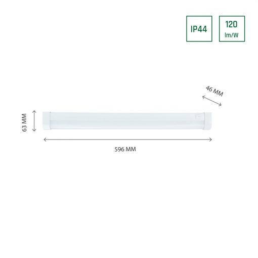 AQUATICA 15W WW 230V 150st IP44 596x46x63 Fehér Kerek ends, kapcsolóval
