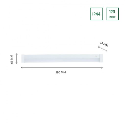 AQUATICA 15W WW 230V 150st IP44 596x46x63 Fehér Négyzet ends, kapcsolóval