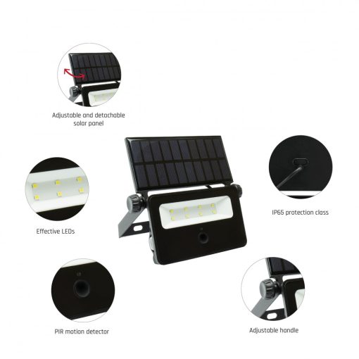 NOCTIS SOLARIS MINI LED Reflektor 2W CW 110fok IP65 175X145X30MM Fekete