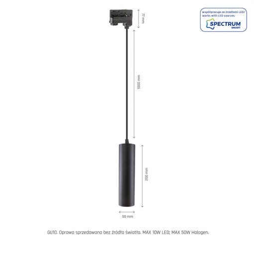 MADARA MINI II GU10 Függesztett , TRACK 3F 230V IP20 FI55*200MM Fekete