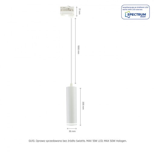 MADARA MINI RING GU10 Függesztett , TRACK 3F 230V IP20 FI55*200MM Fehér