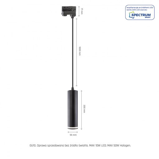 MADARA MINI RING GU10 Függesztett , TRACK 3F 230V IP25 FI55*200MM Fekete