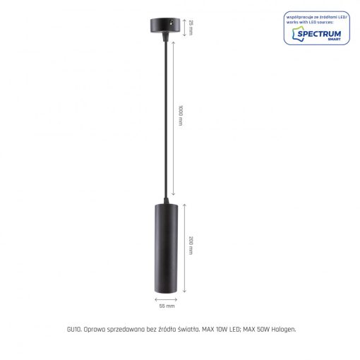 MADARA MINI II GU10 Függesztett BASE 230V IP20 FI55*200MM Fekete