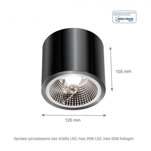 CHLOE AR111 GU10 METALICA IP20 Kerek Fekete Króm