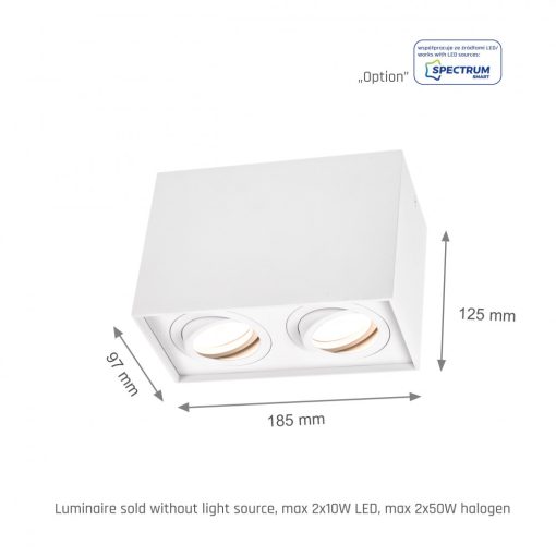 CHLOE DUO 2XGU10 IP20 RECTANGLE Fehér Szabályozott szem