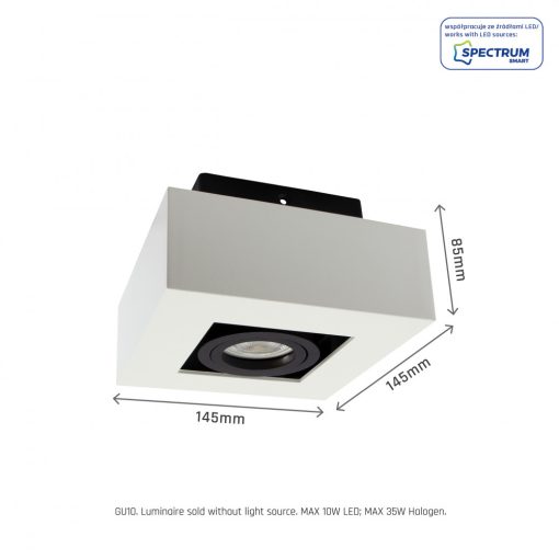 MIRORA GU10 Süllyesztett GU10 250V IP20 145X145X85MM Fehér Fekete Négyzet Szabályozott szem