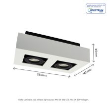 MIRORA GU10 X2 Süllyesztett GU10 250V IP20 255X145X85MM Fehér Fekete RECTANGLE Szabályozott szem