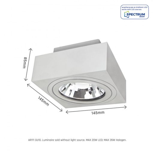 MIRORA AR111 Süllyesztett GU10 250V IP20 145X145X85MM Fehér Négyzet Szabályozott szem