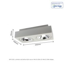 MIRORA AR111 X2 Süllyesztett GU10 250V IP20 293X145X85MM Fehér RECTANGLE Szabályozott szem