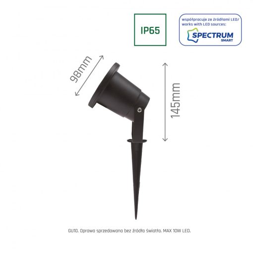 FLORI GU10 ALU 250V IP65 98X145MM Fekete SPIKE, REGUÉvED