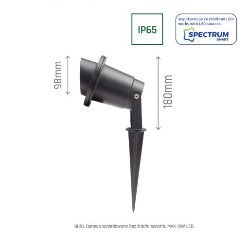 FLORI GU10 ALU ANGLE 250V IP65 98X180MM Fekete SPIKE, REGUÉvED