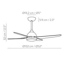 Barine Ceiling Fan 2506/52 DC Matt White/Opal, LED 24W 2300lm + MOTOR DC 32W, CRI80 CL.I, Step dimmable Kelvin 3000-4000-6000, Dimmable intensity, Remote control