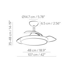 Zonda Ceiling Fan 2514/42 Matt White/Opal, LED 47W 4000lm + MOTOR DC 33W, CRI80 CL.I IP44, Step dimmable Kelvin 3000-4000-6000, Remote control