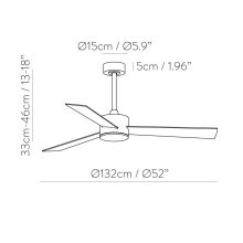 Shamal Ceiling Fan 2522/52 White/Beech, LED 22W 2200lm + MOTOR DC 35W, CRI80 CL.I, Step dimmable Kelvin 3000-4000-6500, Remote control
