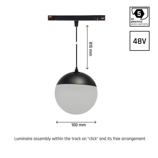 SYSTEM SHIFT - GLOBE P Függesztett Gömb track lámpa 100mm (850mm Kábel) 5W 165fok Fekete 5 év Garancia