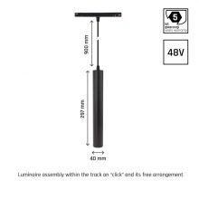 SYSTEM SHIFT - HANGIT Függesztett track lámpa 40x297 (935mm Kábel) 12W 25fok Fekete 5 év Garancia