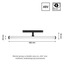 SYSTEM SHIFT - BEAM track lámpa 28x400x75mm 12W 150fok Fekete 5 év Garancia