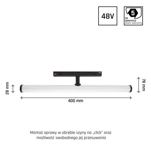 SYSTEM SHIFT - BEAM track lámpa 28x400x75mm 12W 150fok Fekete 5 év Garancia