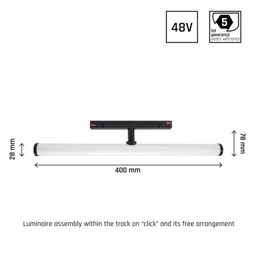 SYSTEM SHIFT - BEAM track lámpa 28x400x75mm 12W 150fok Fekete 5 év Garancia