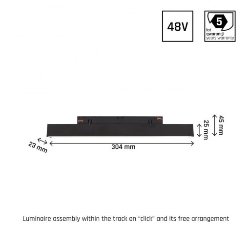 SYSTEM SHIFT - LINE S track lámpa 304x23x42mm 8W 100fok Fekete 5 év Garancia