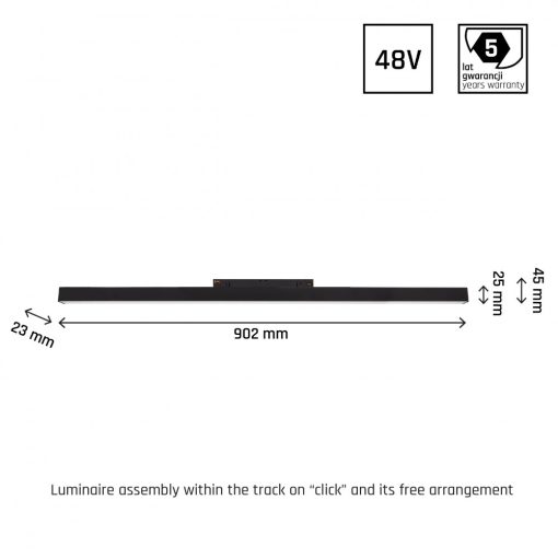 SYSTEM SHIFT - LINE L track lámpa 902x23x42mm 22W 100fok Fekete 5 év Garancia