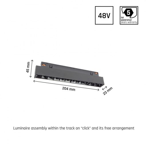 SYSTEM SHIFT - GRID S track lámpa 204x23x42mm 12W 35fok Fekete 5 év Garancia