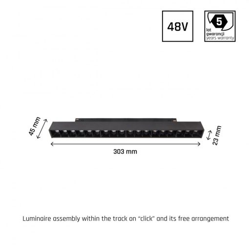 SYSTEM SHIFT - GRID M track lámpa 303x23x42mm 17W 35fok Fekete 5 év Garancia